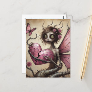 Mörk Fairy Rosa Heart Vykort