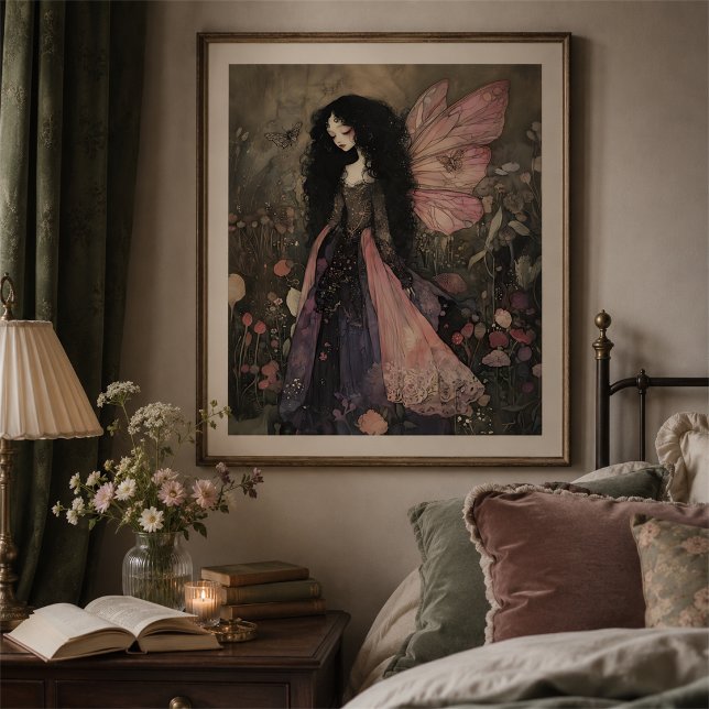 Mörk Fairycore Vildblomma Stugvägg Konst Poster (Skapare uppladdad)