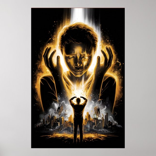 Mörk Fantasy Art Man and Child in a Post Poster (Framsidan)