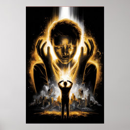 Mörk Fantasy Art Man and Child in a Post Poster