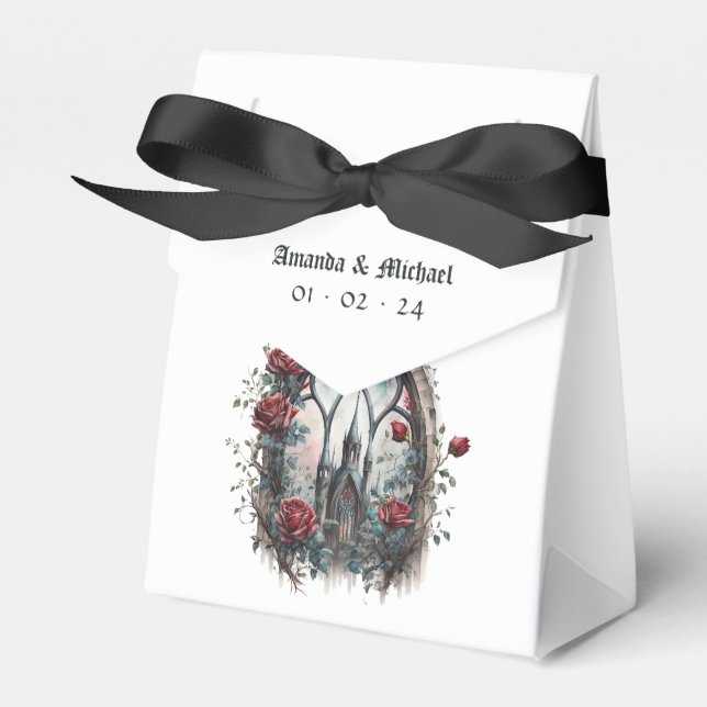 Mörk Fantasy Castle Window Gothic Bröllop Presentaskar (Framsidan Sidan)