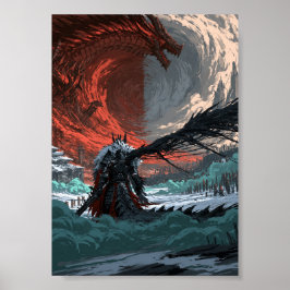 Mörk Fantasy Drakflygning över Slott Landskap Poster