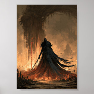 Mörk Fantasy Eldig Demon Stigande från Flammor Poster