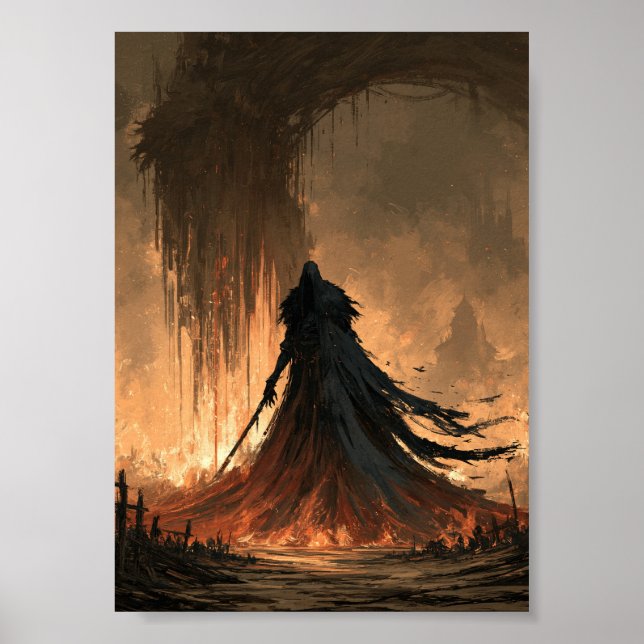 Mörk Fantasy Eldig Demon Stigande från Flammor Poster (Framsidan)