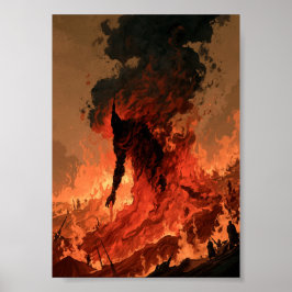 Mörk Fantasy Eldig Demon Stigande ur Flammor Poster