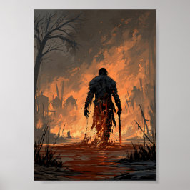 Mörk Fantasy Eldig Demon Stigande ur Flammor Poster