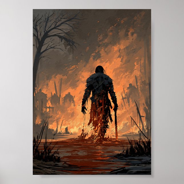 Mörk Fantasy Eldig Demon Stigande ur Flammor Poster (Framsidan)