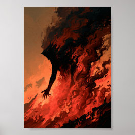 Mörk Fantasy Eldig Demon Stigande ur Flammor Poster