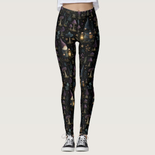 Mörk Fantasy Gnome och Mushroom Mönster Leggings