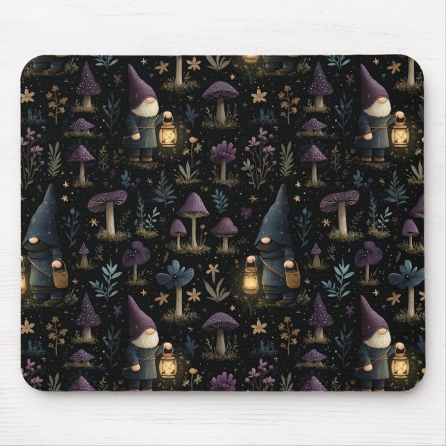 Mörk Fantasy Gnome och Mushroom Mönster Musmatta (Framsidan)