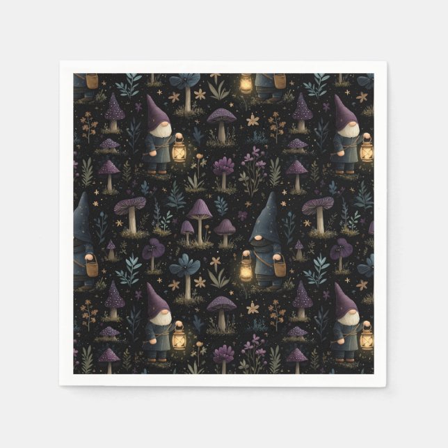 Mörk Fantasy Gnome och Mushroom Mönster Pappersservett (Framsidan)