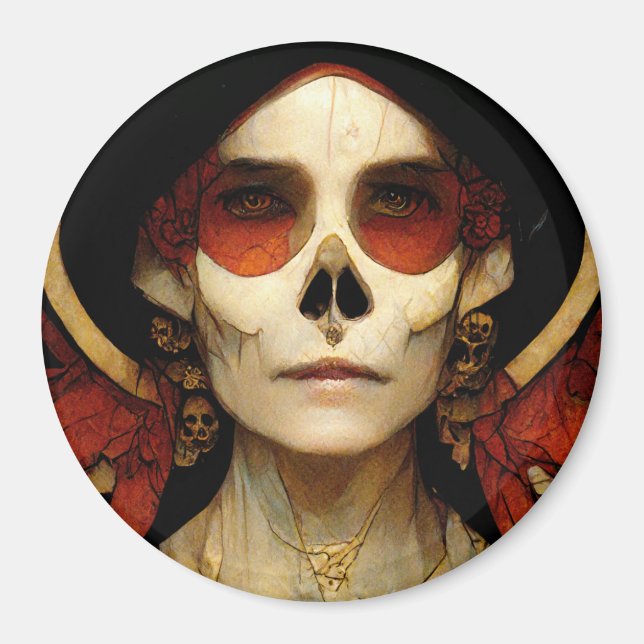 Mörk Fantasy Gothic Skull Woman 2 Magnet (Framsidan)