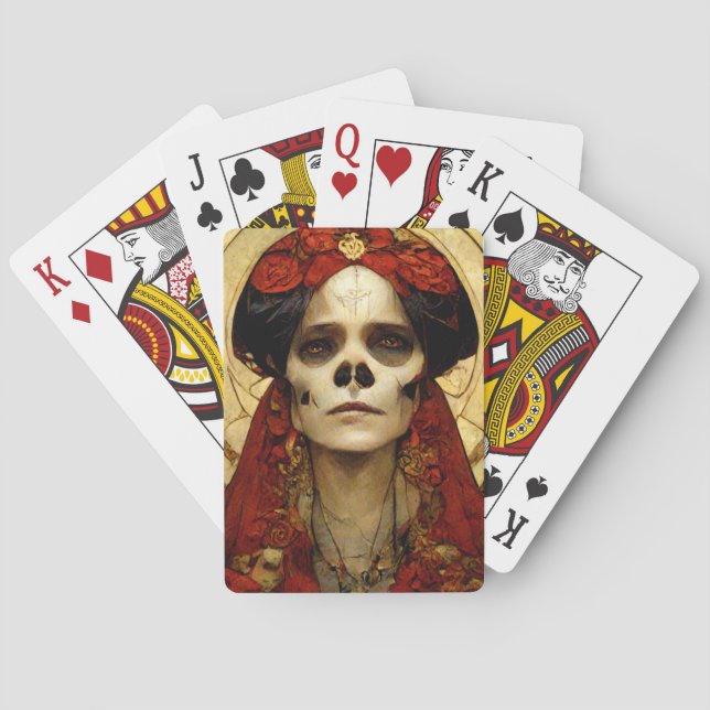 Mörk Fantasy Gothic Skull Woman 3 Casinokort (Baksidan)
