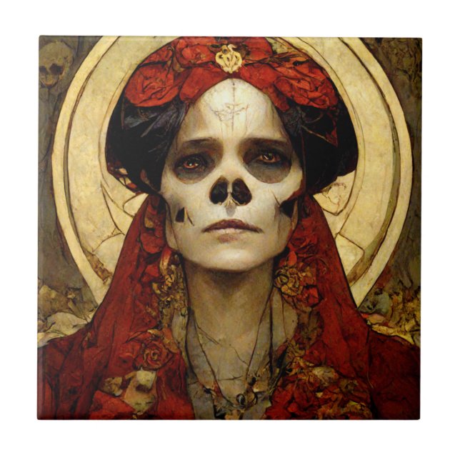 Mörk Fantasy Gothic Skull Woman 3 Kakelplatta (Framsidan)
