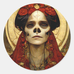 Mörk Fantasy Gothic Skull Woman 3 Runt Klistermärke