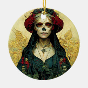 Mörk Fantasy Gothic Skull Woman Julgransprydnad Keramik