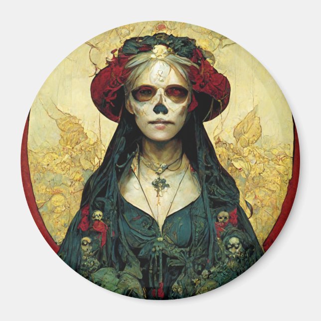 Mörk Fantasy Gothic Skull Woman Magnet (Framsidan)