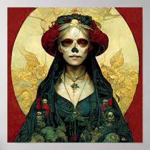 Mörk Fantasy Gothic Skull Woman Poster