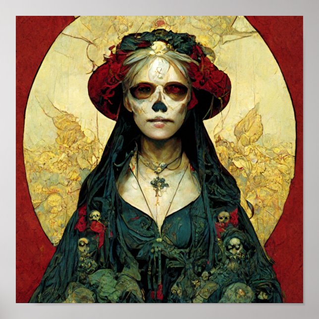 Mörk Fantasy Gothic Skull Woman Poster (Framsidan)