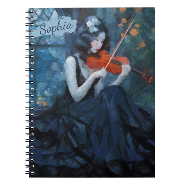 Mörk Fantasy Gothic Violinist i Moonlit Garden Anteckningsbok (Framsidan)