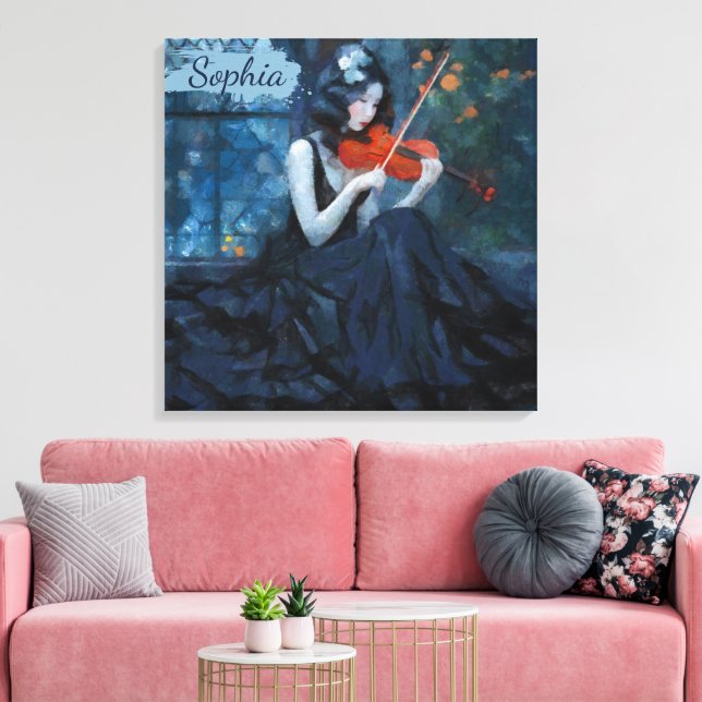Mörk Fantasy Gothic Violinist i Moonlit Garden Canvastryck (Insitu (Vardagsrum))
