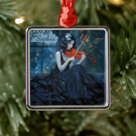 Mörk Fantasy Gothic Violinist i Moonlit Garden Julgransprydnad Metall