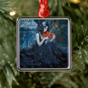 Mörk Fantasy Gothic Violinist i Moonlit Garden Julgransprydnad Metall