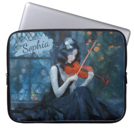 Mörk Fantasy Gothic Violinist i Moonlit Garden Laptop Fodral