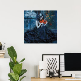 Mörk Fantasy Gothic Violinist i Moonlit Garden Poster