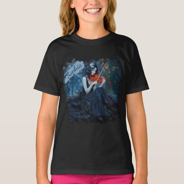 Mörk Fantasy Gothic Violinist i Moonlit Garden T Shirt (Framsida)
