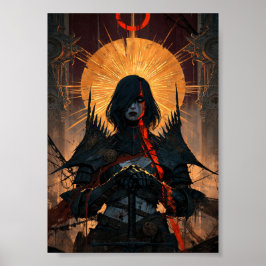 Mörk Fantasy Gråtande Krigarkvinna i Rustning Poster