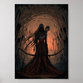 Mörk Fantasy Huva Bågskytt med Båge och Pilar Poster