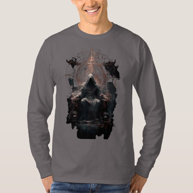 Mörk Fantasy Huva Trollkarl Ockult Långärmad T Shirt (Framsida)