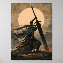 Mörk Fantasy Knäande Riddare med Stort Svärd Poster