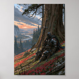 Mörk Fantasy Knäande Riddare med Svärd Poster