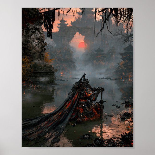 Mörk Fantasy Knäande Riddare Poster (Framsidan)