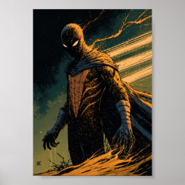 Mörk Fantasy Kosmisk Superhjälte med Lysande Guld Poster