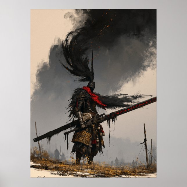 Mörk Fantasy Krigare med Stort Svärd  Poster (Framsidan)