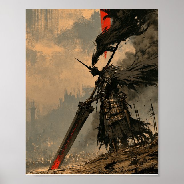 Mörk Fantasy Krigare med Stort Svärd  Poster (Framsidan)