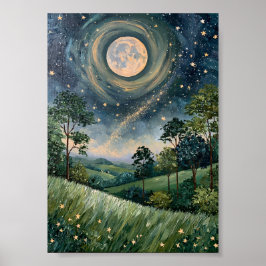 Mörk Fantasy Månljus över böljande kullar Poster