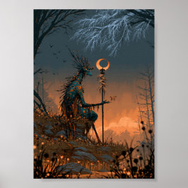Mörk Fantasy Mystisk Schaman Djur med Fjäril Poster