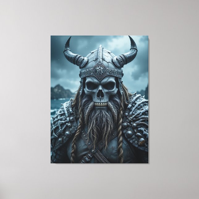 Mörk Fantasy Norse Viking Poster med HornedHelmet Canvastryck (Framsida)