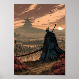 Mörk Fantasy Pansar Knight på en slagfält vid Su Poster