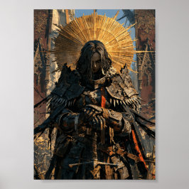 Mörk Fantasy Pansarbestyckad Krigarkvinna med Guld Poster