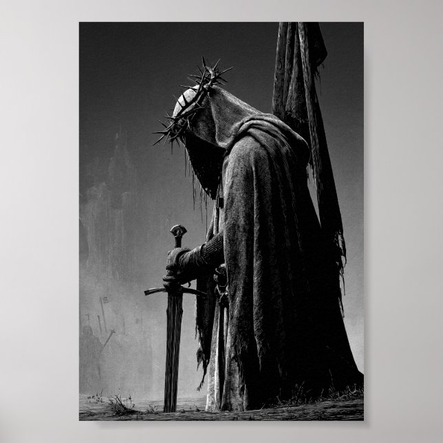 Mörk Fantasy-profil av riddare med törnekrona Poster (Framsidan)