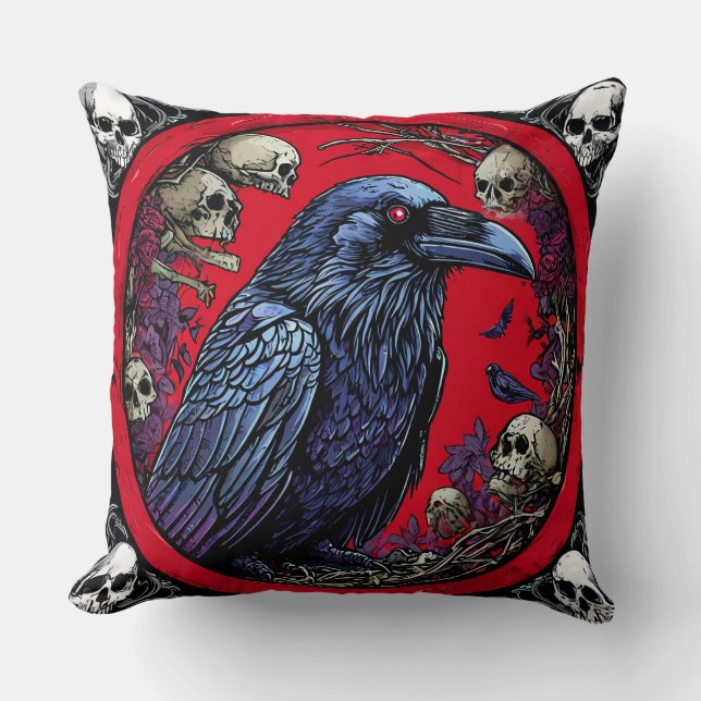 Mörk Fantasy Raven & Skulls Dekorativ  Kudde (Framsida)