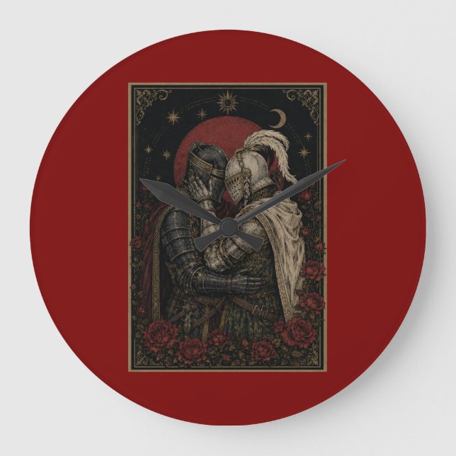 Mörk Fantasy Riddar Älskare Sängkammare Väggdekor Stor Klocka (Framsida)