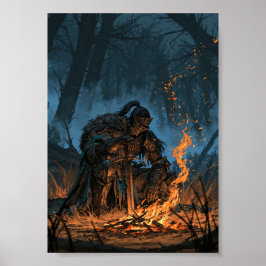 Mörk Fantasy Riddare Vilande Vid En Lägervarv Poster