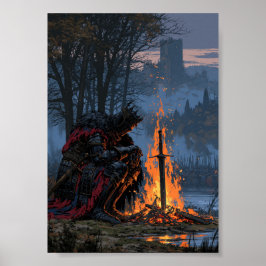 Mörk Fantasy Riddare Vilande Vid En Lägervarv Poster
