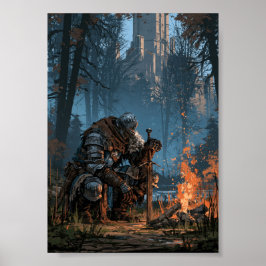 Mörk Fantasy Riddare Vilande Vid En Läggereld Poster